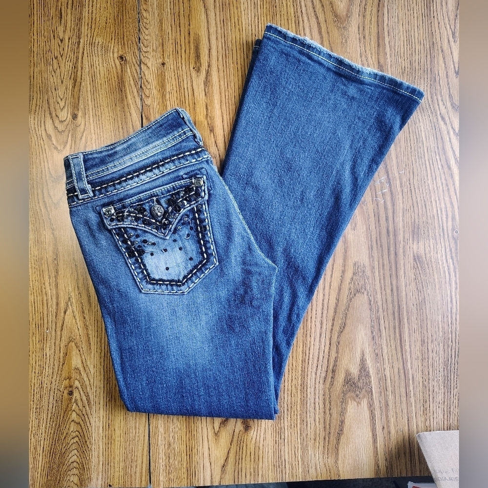 Miss Me women's flare boot low rise Western medium Wash blue sz 29. - Picture 3 of 16